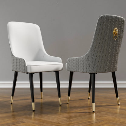 Modern PU Leather Dining Chairs Pair With Metal Legs Tufted