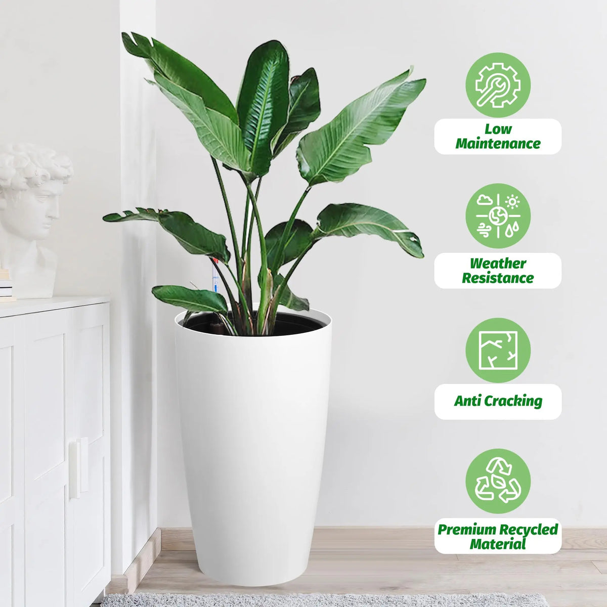 21.5 Inch Tall Self Watering Planters Set Of 2 With Water Level Indicator, Inner Buckets, Large Indoor Outdoor Pots For Patio Porch