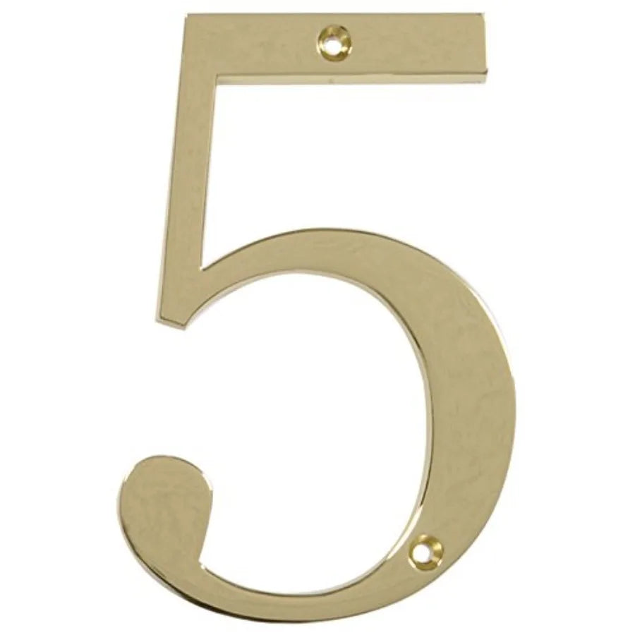 Distinctions 843155 House Number 5, Polished Brass Zinc Flush Mount Address Number, Modern Outdoor Address Sign for Front Door,