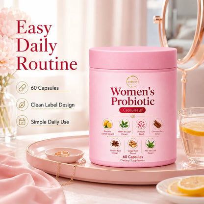 60-Capsule Women's Probiotic Capsules, Daily Nutritional Supplement Formula, Compound Probiotic Capsules for Intimate Care of Women, Formulated with Plant Extracts Combined with Complex Probiotics, Gentle Formula