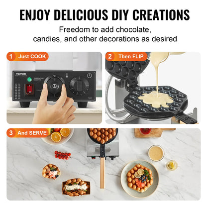 SucceBuy Commercial Egg Bubble Waffle Maker With Nonstick Dual Rotating Pans