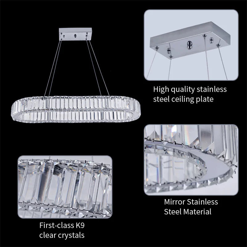 GreeLustr Crystal Oval Ring LED Pendant Chandelier for Dining Rooms