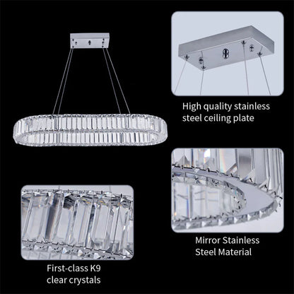 GreeLustr Crystal Oval Ring LED Pendant Chandelier for Dining Rooms