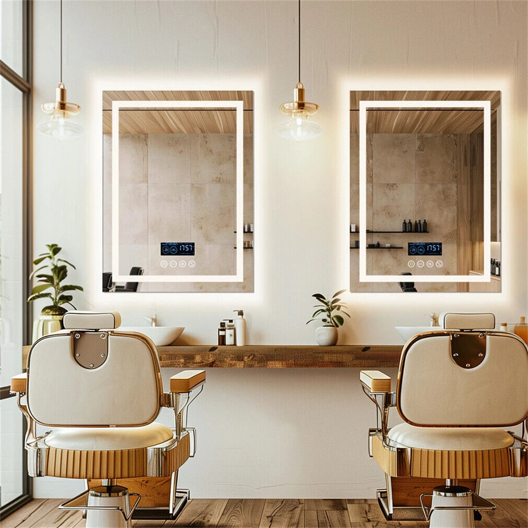 BORWART Smart LED Bathroom Mirror With Bluetooth Time Temperature AntiFog