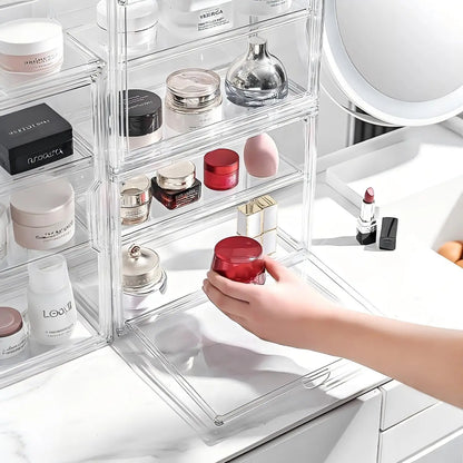 Clear Makeup Storage Case, Dustproof Cosmetic Organizer Box, Skincare Containers, Large Capacity Layered Cosmetic Display Cases