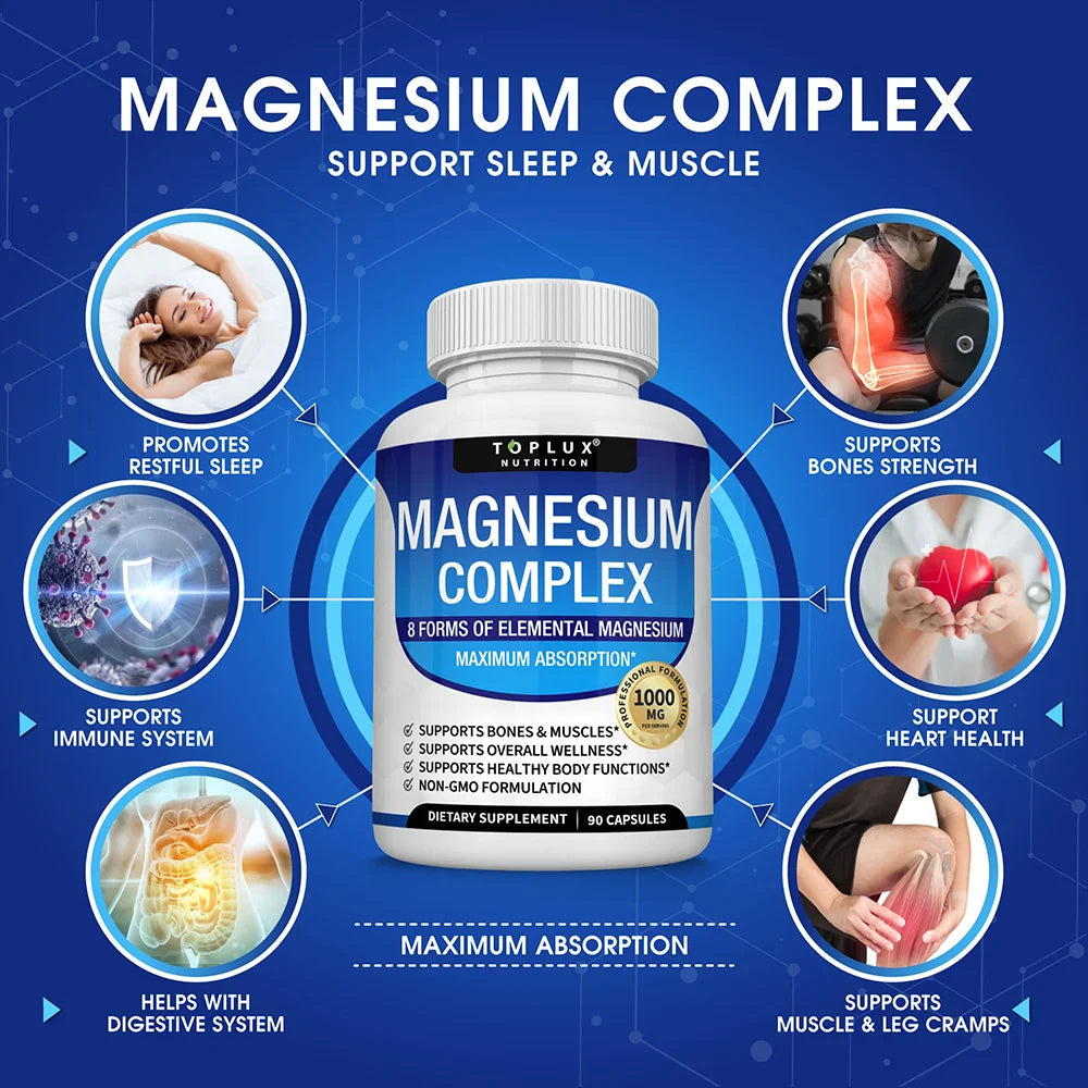 Toplux Suppl Magnesium Complex 1000mg Glycinate Citrate Malate Sleep Support