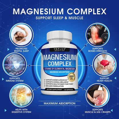 Toplux Suppl Magnesium Complex 1000mg Glycinate Citrate Malate Sleep Support