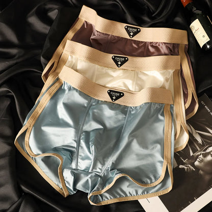 Mens Ice Silk Boxer Briefs Breathable Satin Like Double Layer Crotch
