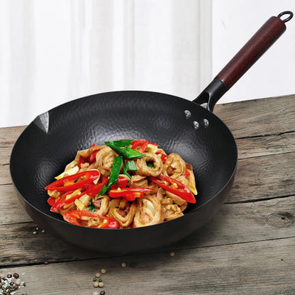32cm Uncoated Pure Cast Iron Wok Chinese Traditional Cooking Pan Universal For Gas Stove And Induction Cooker