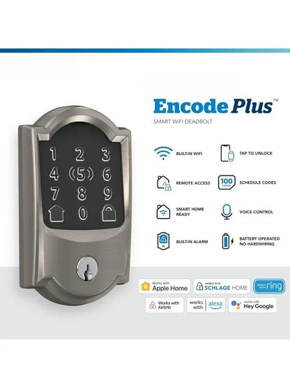 BE499WB CAM 619 Encode Plus WiFi Deadbolt Smart Lock Keyless Entry Touchscreen Camelot Trim