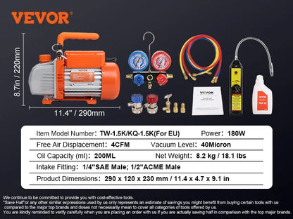 SucceBuy 3.5CFM 4CFM Single Stage Rotary Vane HVAC Air AC Vacuum Pump & A/C Refrigerant Kit Manifold Gauge Set Air Conditioning