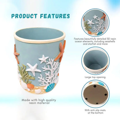 XMSJ Splendor 3D Resin Ocean Wastebasket With Seashells Starfish