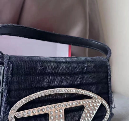 Frayed Edge Denim Mini Top Handle Bag D Logo Crossbody