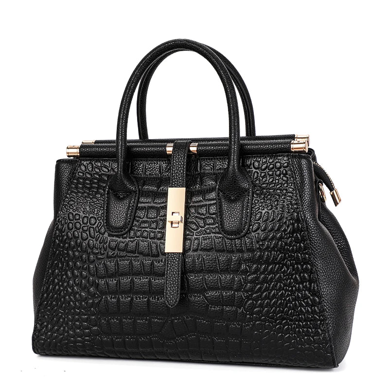 New Crocodile Pattern Women's Handbag Fashionable and Trendy Large Capacity Luxury Cowhide Commuter Shoulder Bag