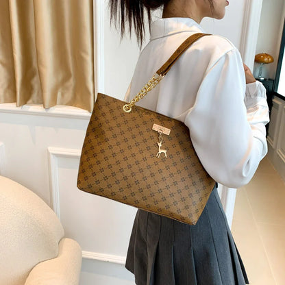 Soft Textured Tote Shoulder Bag With Tassel Hanging Accessory