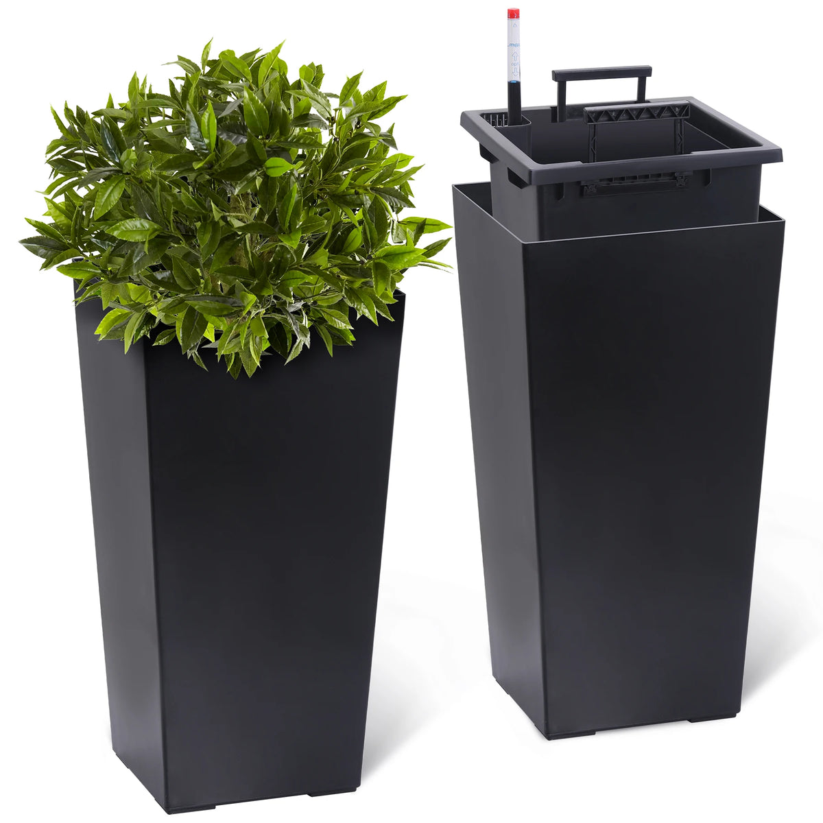 Self Watering Planter Set With Drainage And Water Level Monitor