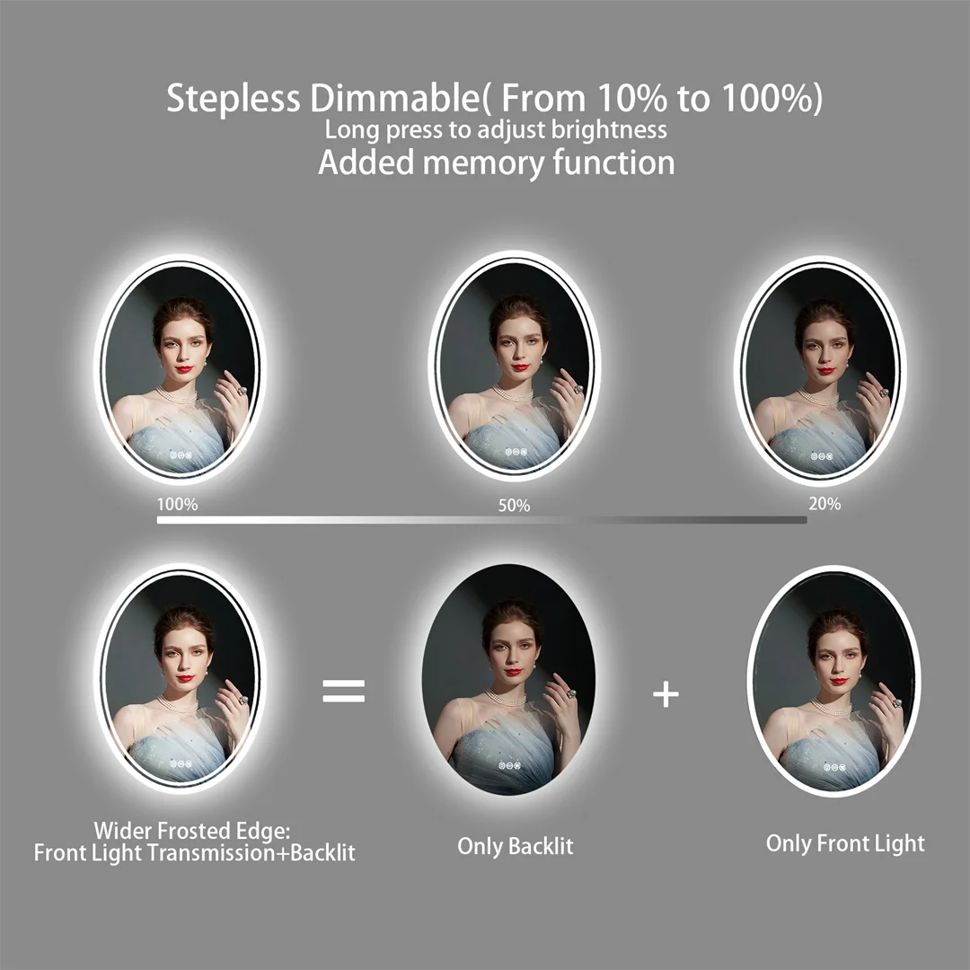 50x70cm Oval LED Illuminated Bathroom Mirror Wall Mounted with Lights And Demister Pad for Makeup And Shaving