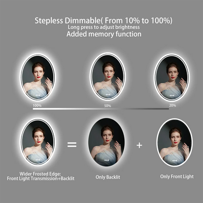 50x70cm Oval LED Illuminated Bathroom Mirror Wall Mounted with Lights And Demister Pad for Makeup And Shaving