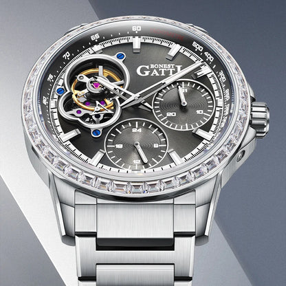 Bonest Gattic Automatic Skeleton Watch Stainless Steel Strap