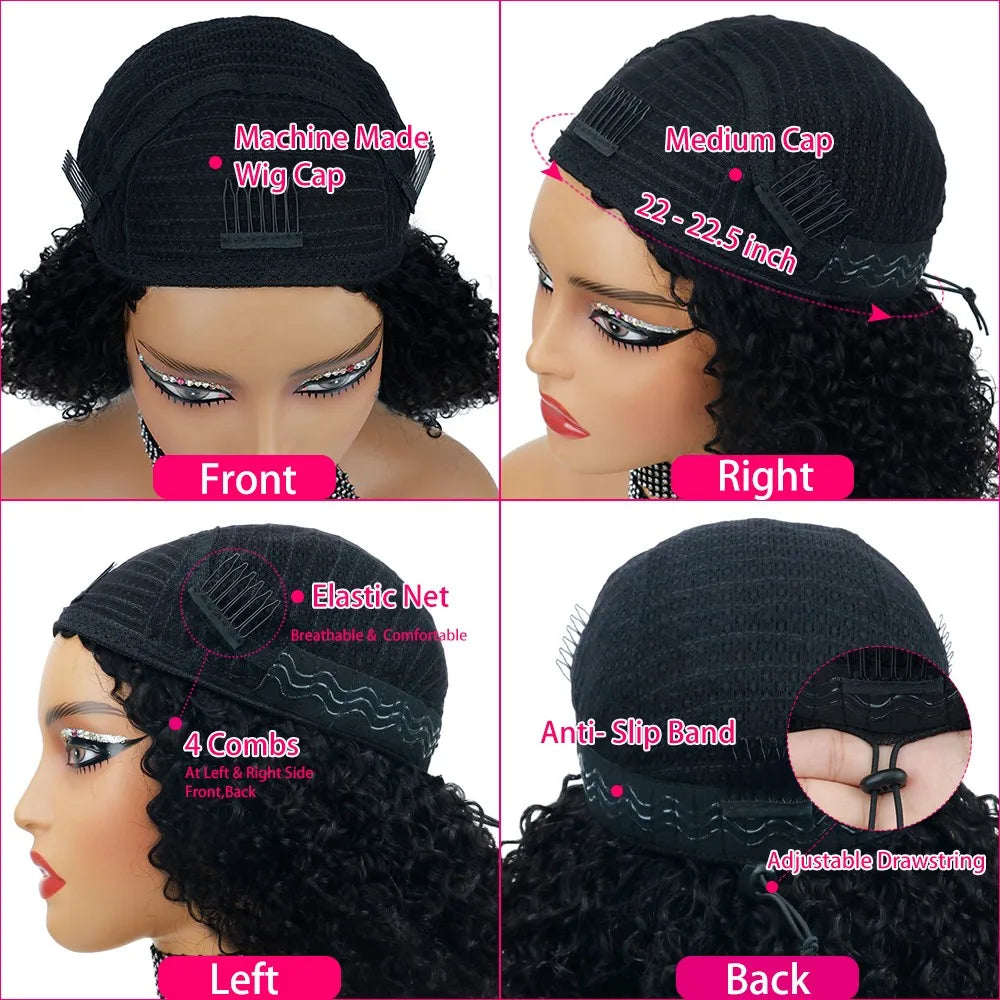 GrawwCap Glueless PremiumBrazilian Hair Kinky Curly HeadbandWigSystemPro Wig 3in1