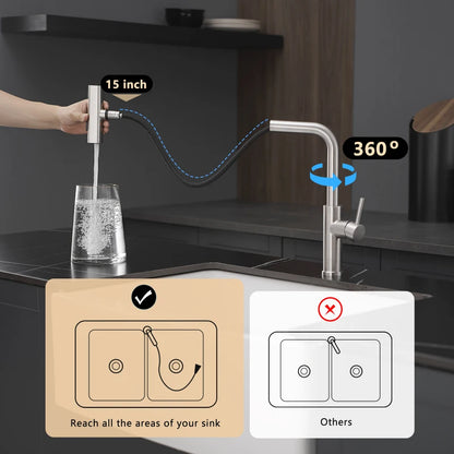 Kitchen Sink Faucet With Pull Out Sprayer 360 Swivel Bar Faucet
