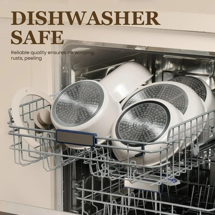 Ceramic Cookware Set, 20 Pack Nonstick Pots and Pans Set with Detachable Handles, Healthy Frying Pans, Induction Dishwasher Oven