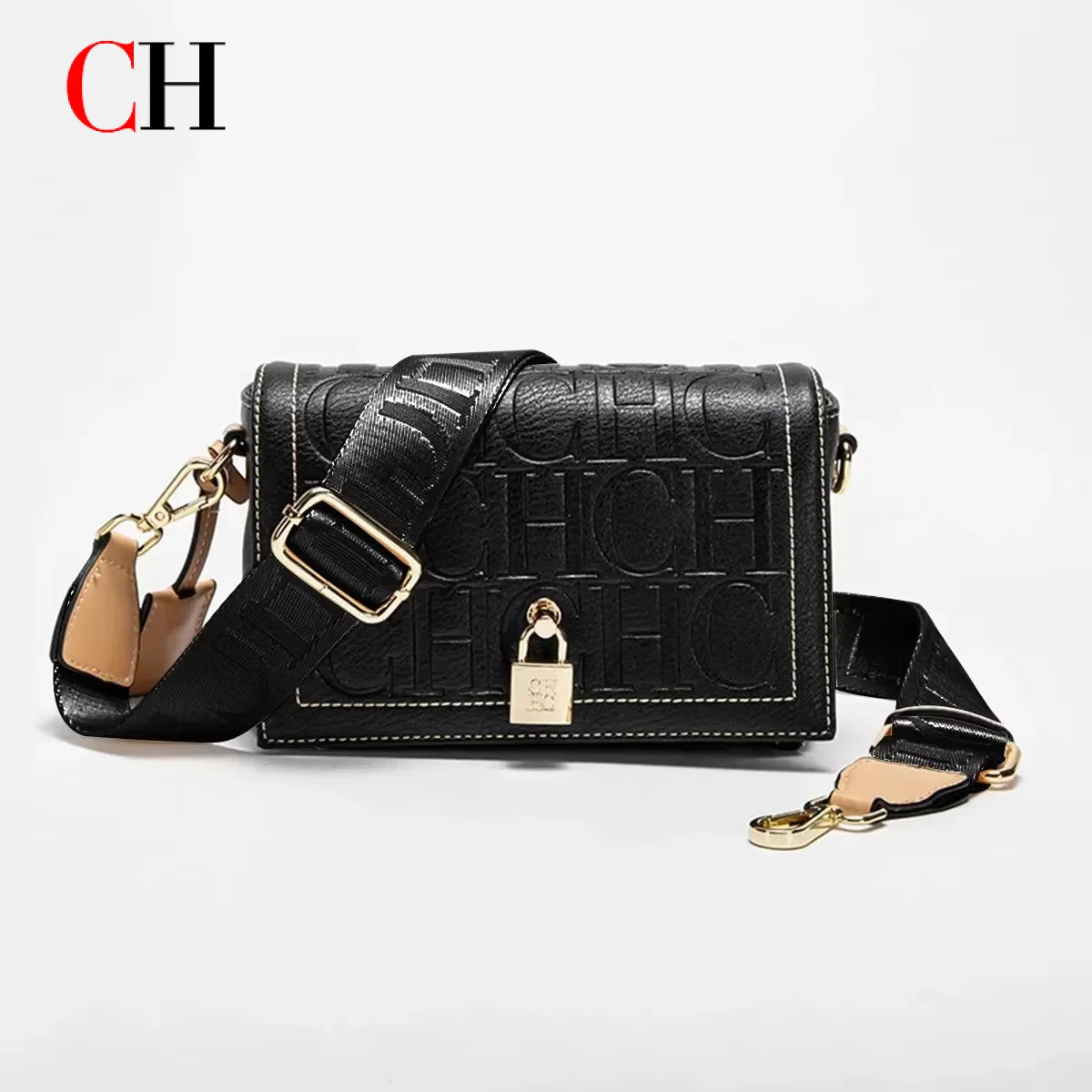 CH Women's Leather Crossbody Bag With Monogram Flap And Lock