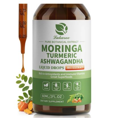 12-in-1 Organic Moringa Drops with Ashwagandha Turmeric Quercetin for Energy Immune Joint Digestive Metabolism, Vegan Non-GMO