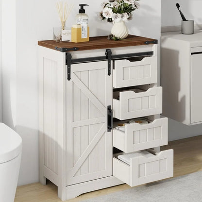 Farmhouse Bathroom Floor Storage Cabinet With Four Drawers