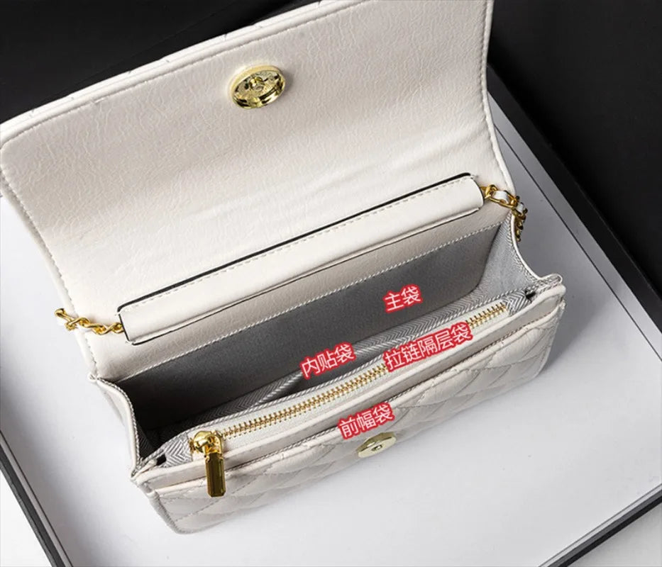 Luxury Geniunie Leather Sheepskin Diamond Lattice Handbag High Quality Metal Chain Clutch Wallet Purse Shoulder Bags for BC4-1