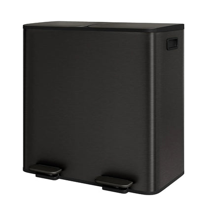 Stainless Steel Dual Trash Can Double Compartment Garbage and Recycling Bin Combo with Lid,Step-On Pedal,Removable Liner Buckets