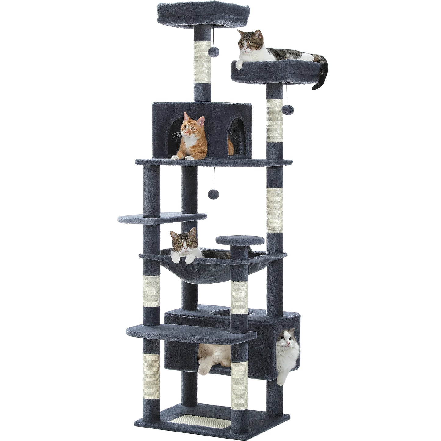 Multi-Level Cat Tree Tower with Scratching Posts&Board, Hammock, Cat Condo, Spacious Top Perch,Dangling Balls for Indoor Cats