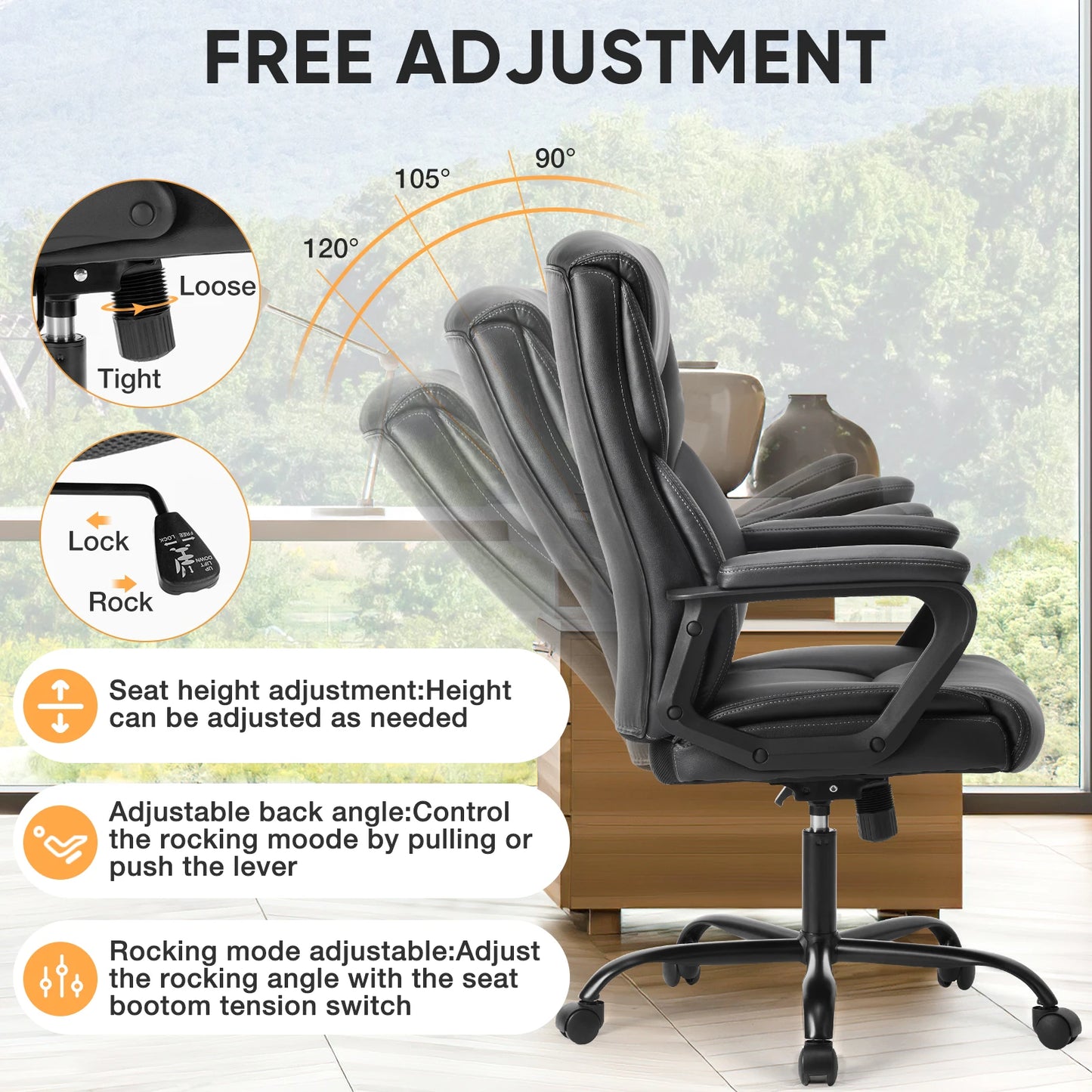 JHK Ergonomic PU Leather Padded Armrest Office Chair Swivel