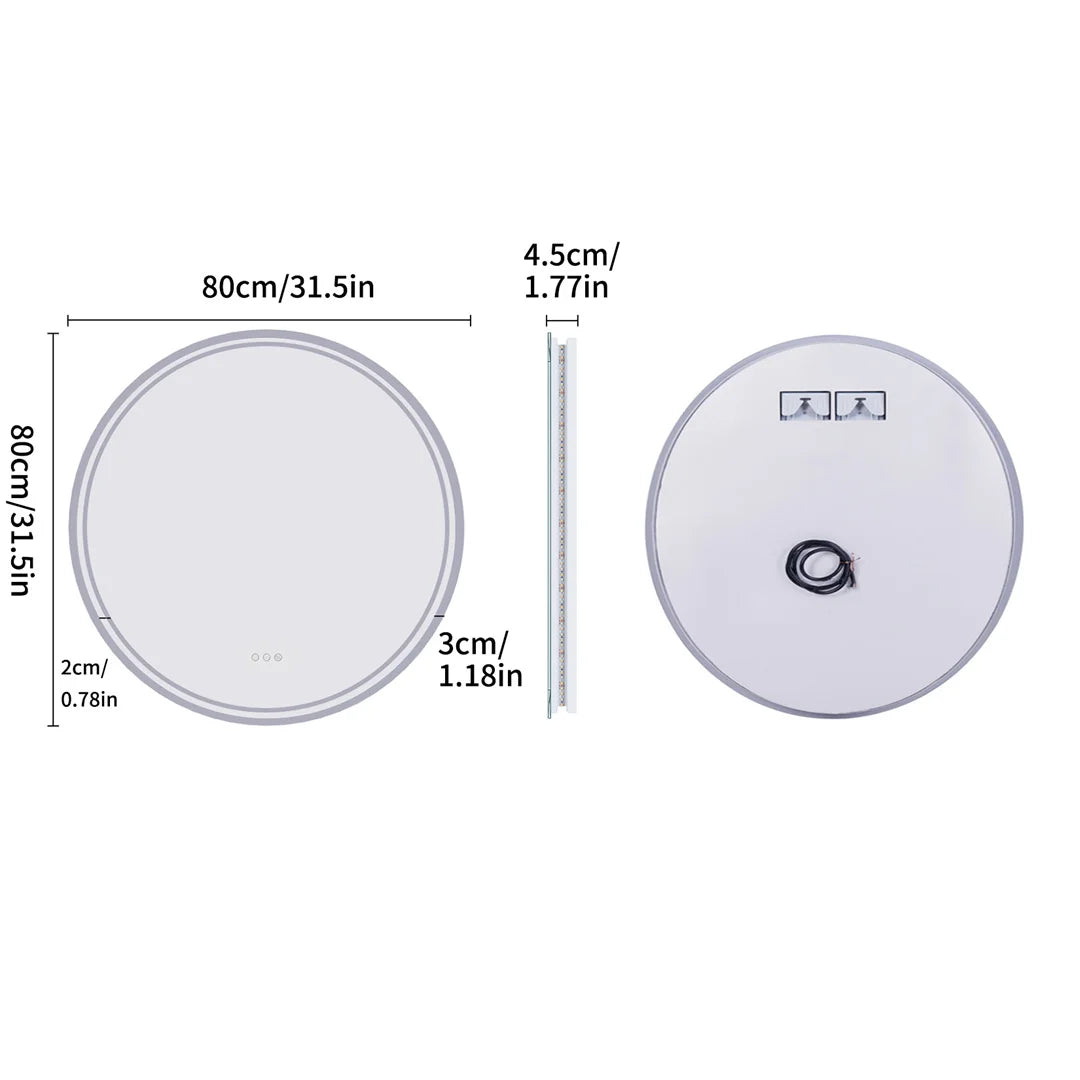 LUVODI Round Bathroom Mirror With Touch Sensor Anti Fog LED Light Dimmable