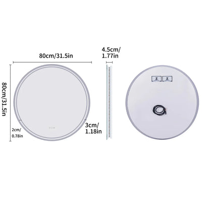 LUVODI Round Bathroom Mirror With Touch Sensor Anti Fog LED Light Dimmable