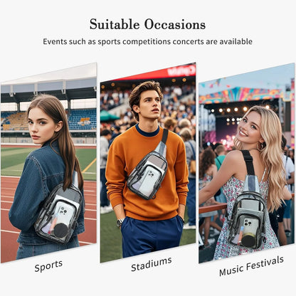 Clear PVC Stadium Sling Crossbody Bag Adjustable Shoulder Pack For Concerts