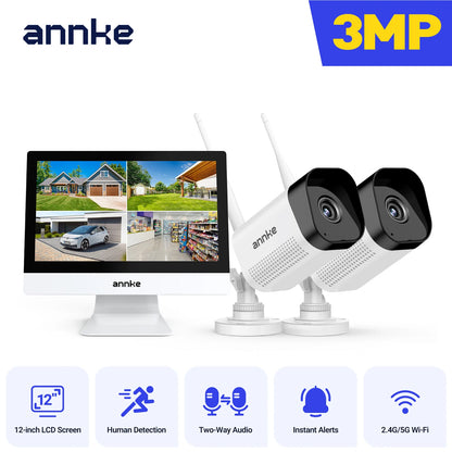 Annke 8MP wifi security camera 12 in LCD 2.4G 5.8G 4k wireless camera system Two-way voice IR night vision Outdoor wifi camera