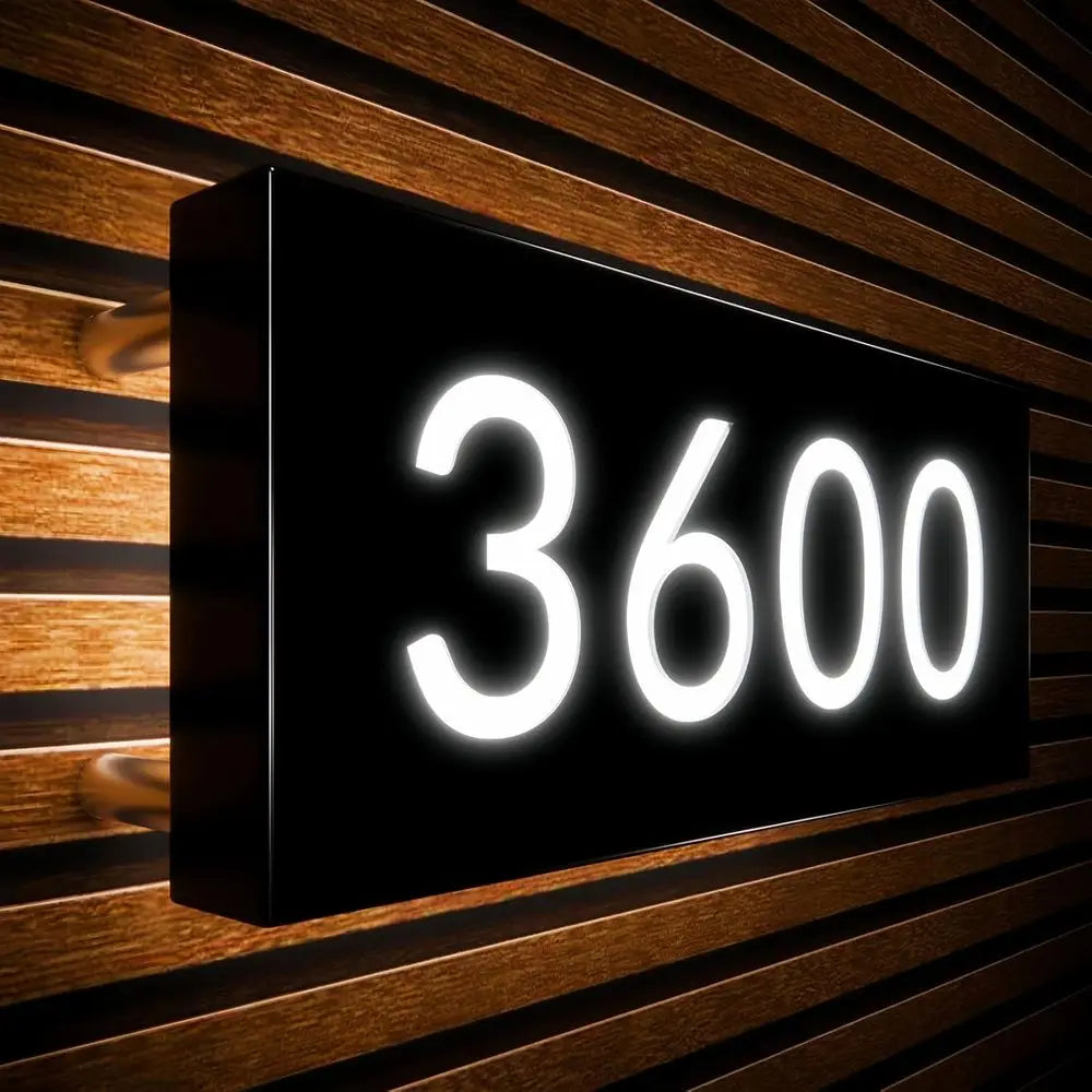 Illuminated Metal House Number Plaque - Waterproof Outdoor LED Sign for Home or Business