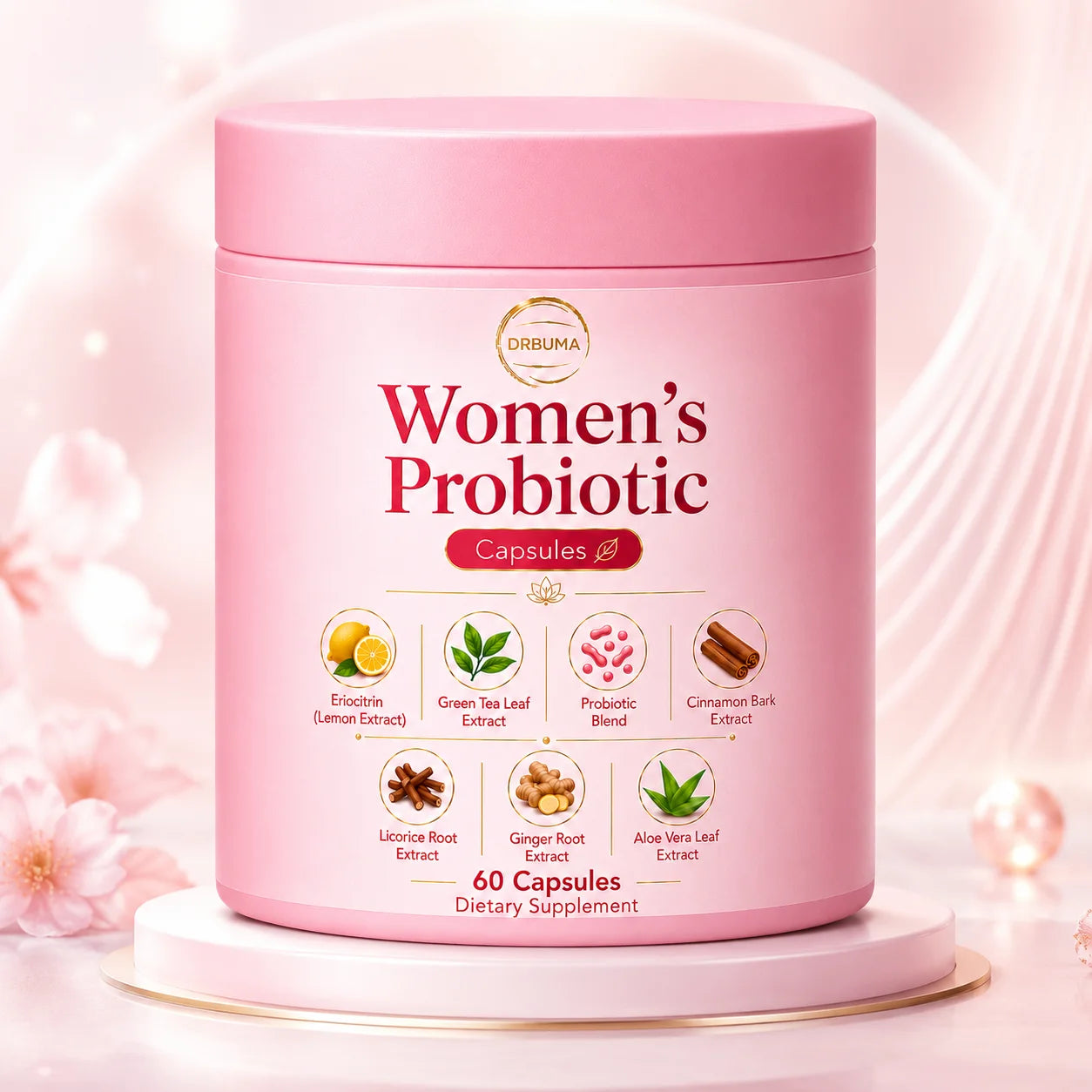 60-Capsule Women's Probiotic Capsules, Daily Nutritional Supplement Formula, Compound Probiotic Capsules for Intimate Care of Women, Formulated with Plant Extracts Combined with Complex Probiotics, Gentle Formula