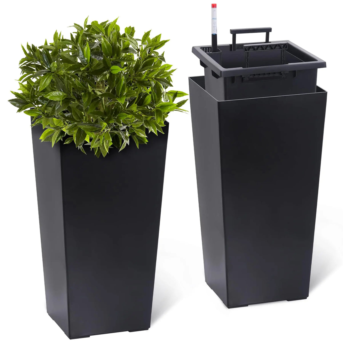 Self Watering Planter Set With Drainage And Water Level Monitor