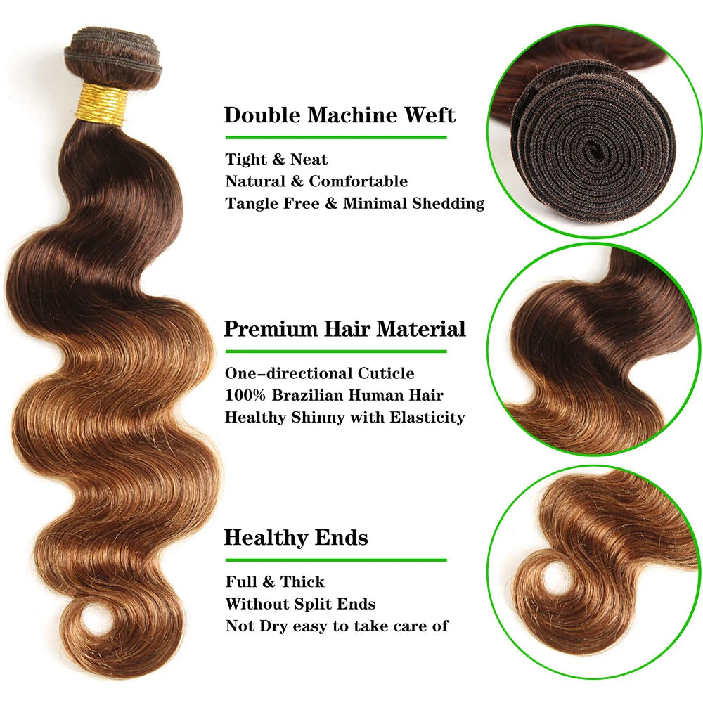 12A Ombre Body Wave Bundles Human Hair With Closure Unprocessed Virgin Hair Brazilian Ombre Colored 3/4 Bundles With Closure