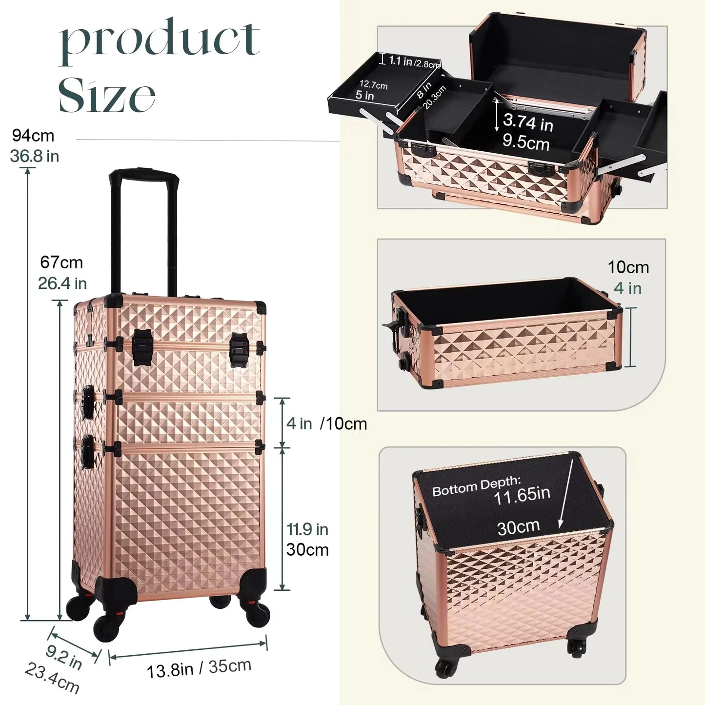 Maxulene Rolling Makeup Case 3 In 1 On Wheels Removable