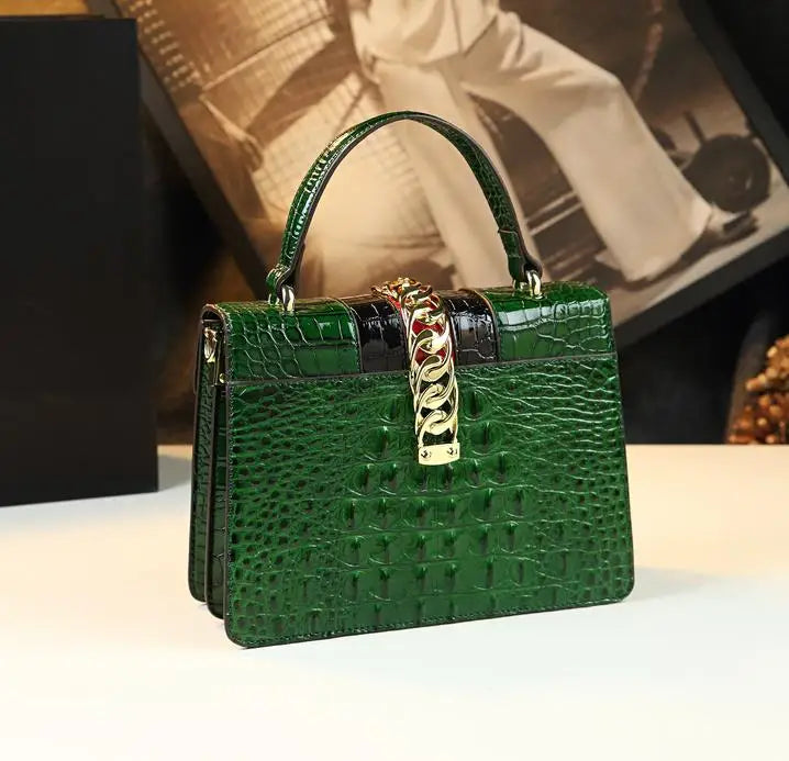 HYLHMC Women's Genuine Leather Crocodile Shoulder Crossbody Handbag
