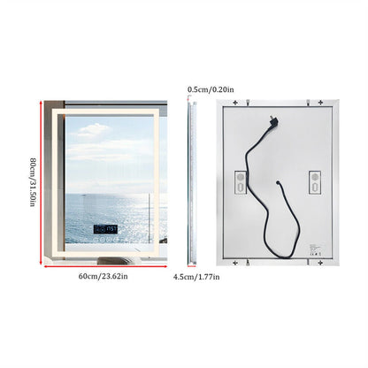 BORWART Smart LED Bathroom Mirror With Bluetooth Time Temperature AntiFog