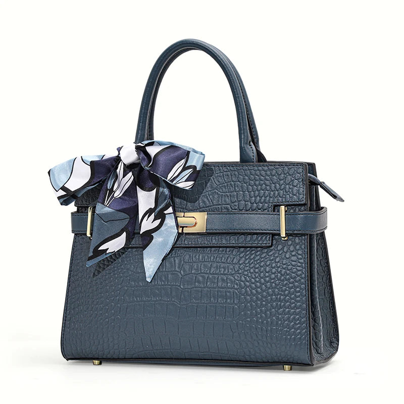 Aidrani Genuine leather crocodile pattern handbag, large capacity women's bag, square cowhide shoulder bag