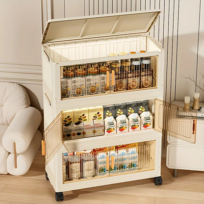 Foldable Plastic Storage Cabinet With Wheels Stackable Closet Organizer