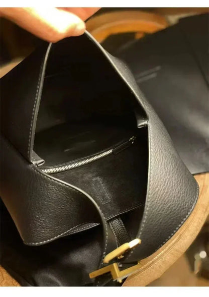 Shiny Leather Bucket Bag For Women Crossbody Tote 2-In-1 Purse