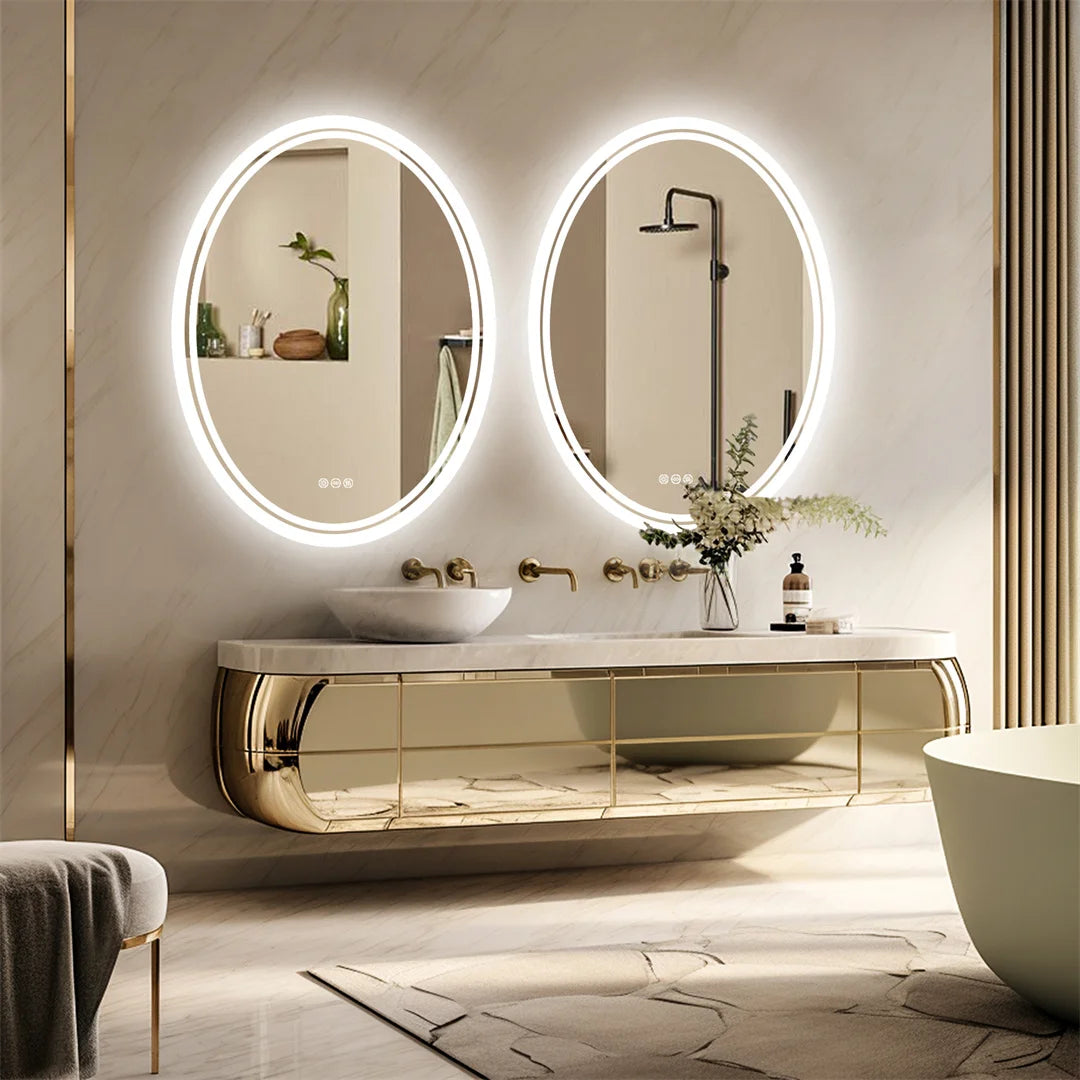 50x70cm Oval LED Illuminated Bathroom Mirror Wall Mounted with Lights And Demister Pad for Makeup And Shaving