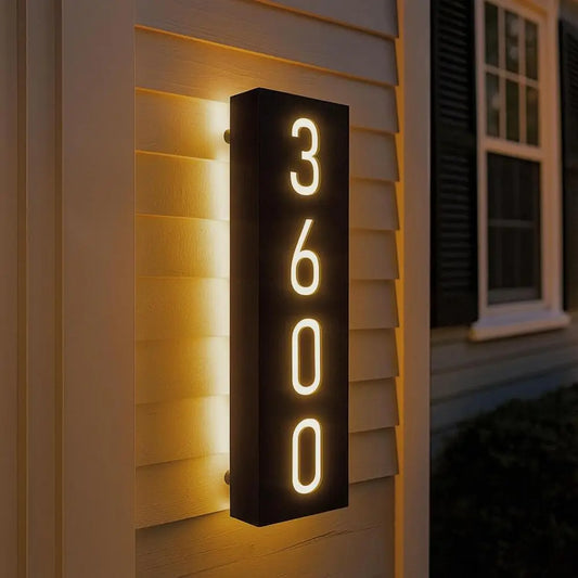 Illuminated Metal House Number Plaque - Waterproof Outdoor LED Sign for Home or Business
