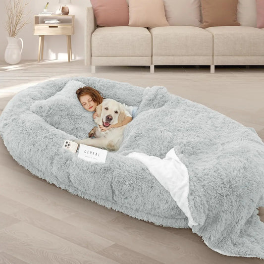 Washable Human Dog Bed with Memory Foam and Support Pillow